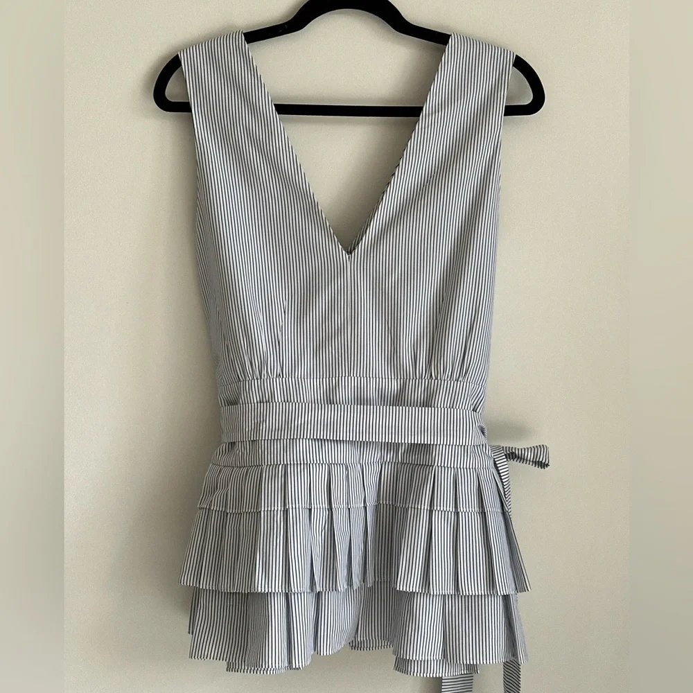 MARNI Striped Pleated Peplum Belted Cotton Top — IT 42 (US 6–8) - Picture 7 of 12